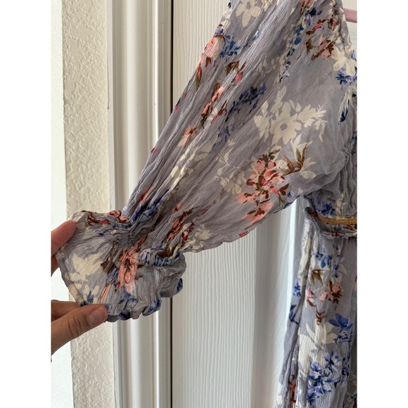 Free People‎ Marney Mini Dress XS Gray Floral Velvet Trim Boho Romant - Picture 3 of 12